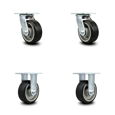 Service Caster 5 Inch Rubber on Aluminum Caster Set with Ball Bearings 2 Swivel Lock 2 Rigid SCC-30CS520-RAB-BSL-2-R-2